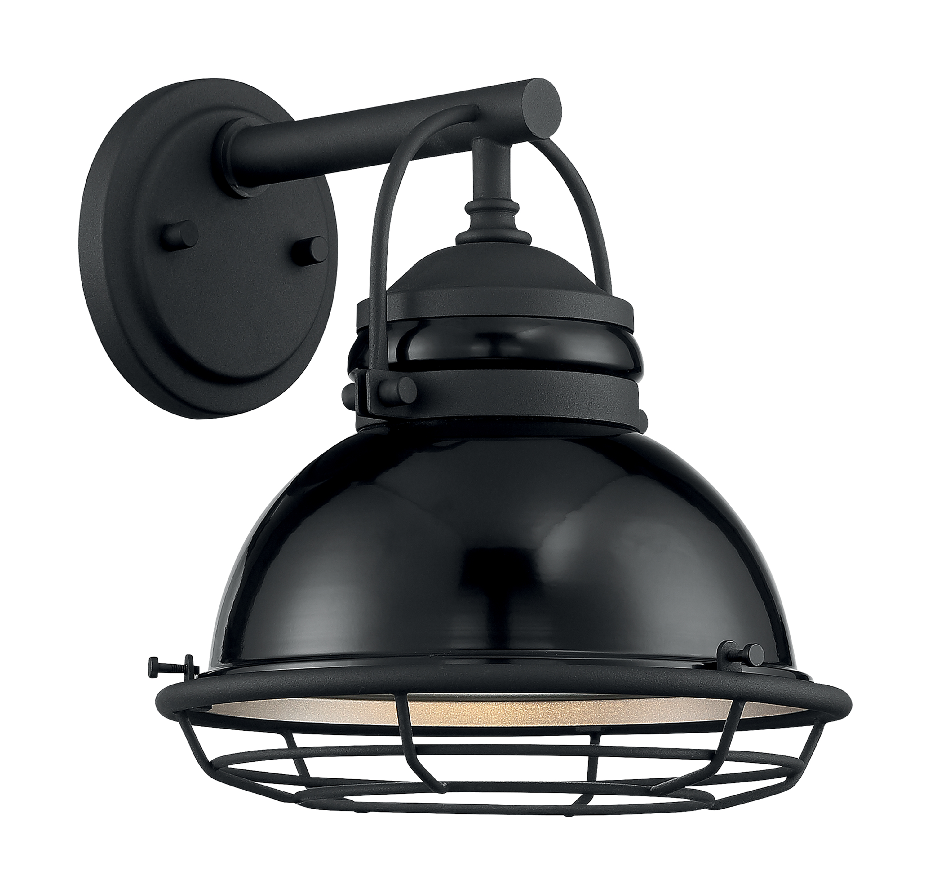 Upton 1-Light Small Outdoor Wall Sconce Fixture - Gloss Black Finish with Silver and Textured Black Accents