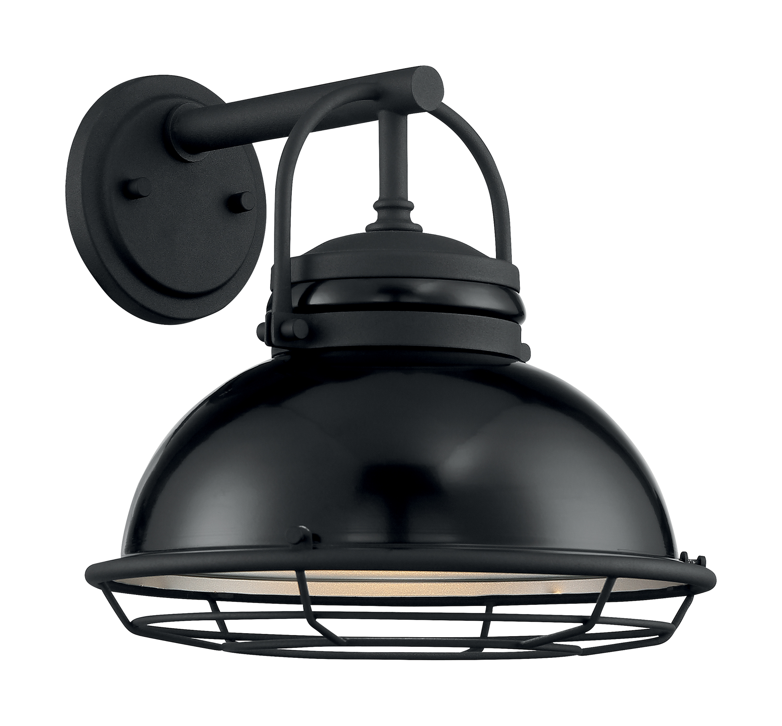 Upton 1-Light Large Outdoor Wall Sconce Fixture - Gloss Black Finish with Silver and Textured Black Accents