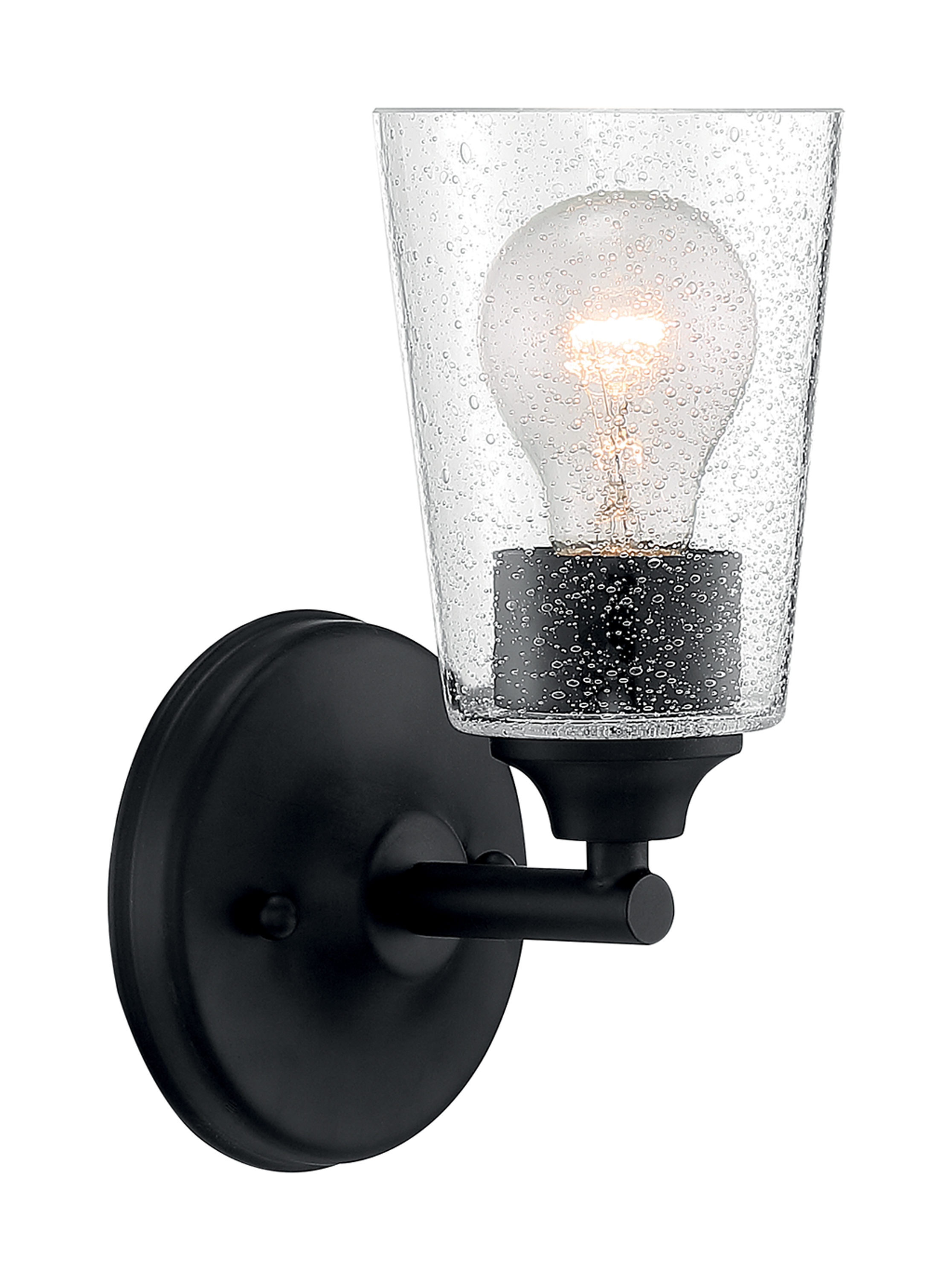 Bransel 1-Light Vanity Fixture - Matte Black Finish with Clear Seeded Glass