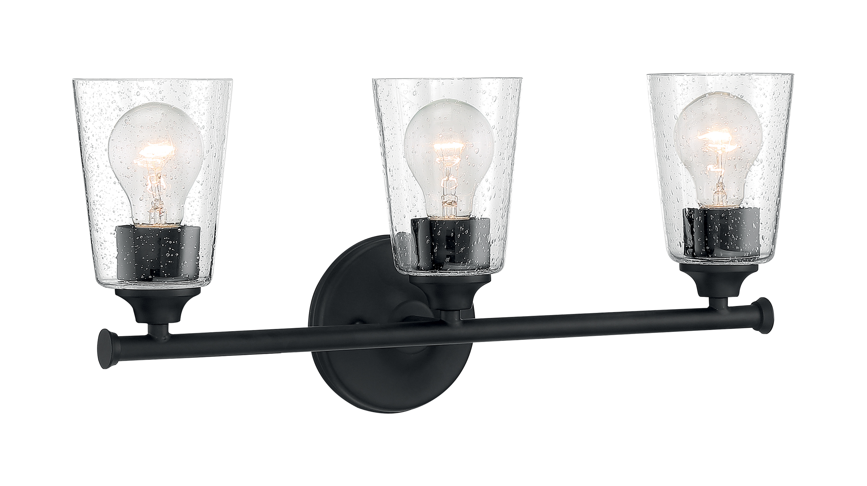 Bransel 3-Light Vanity Fixture - Matte Black Finish with Clear Seeded Glass